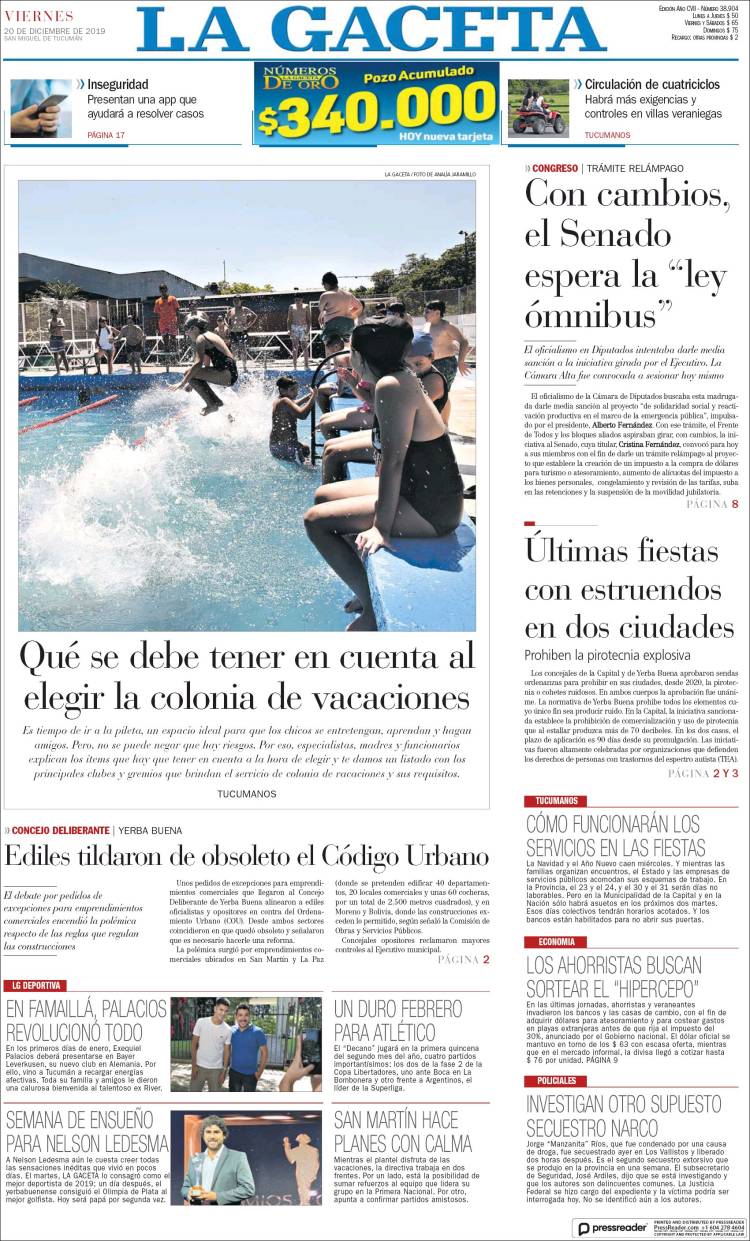 Portada de La Gaceta (Argentina)