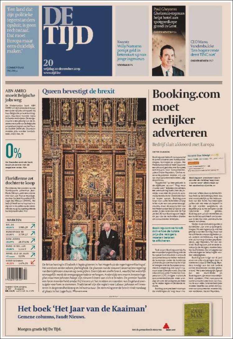 Portada de De Tijd (B&eacute;lgica)