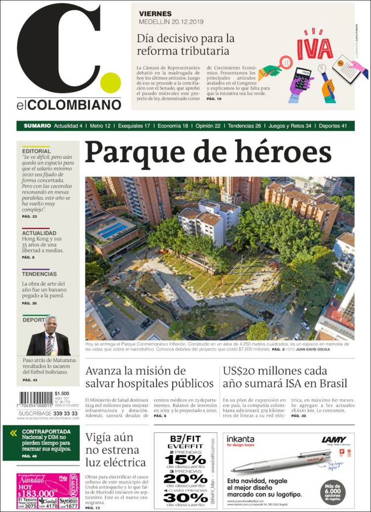 Portada de El Colombiano (Colombia)