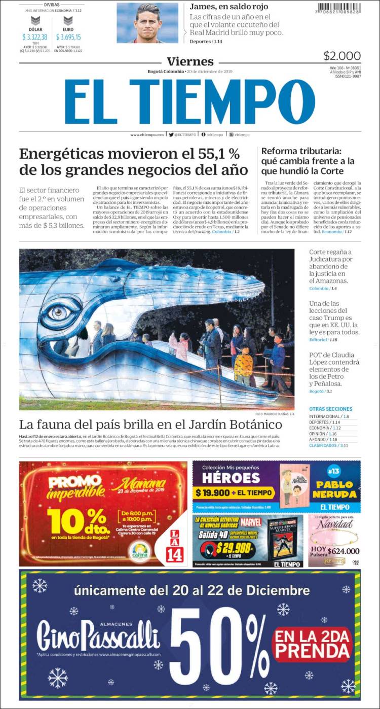 Portada de El Tiempo (Colombia)