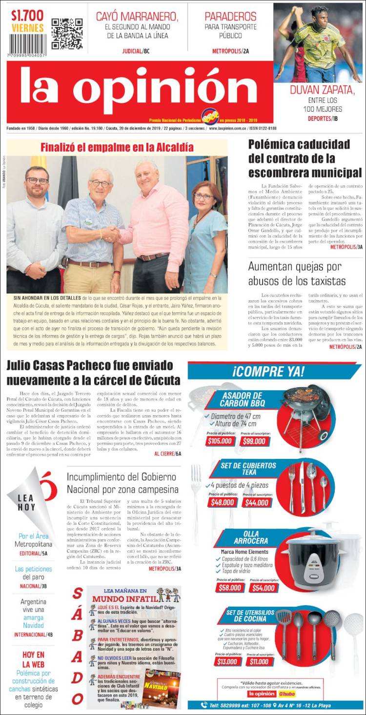 Portada de Diario La Opinion (Colombia)