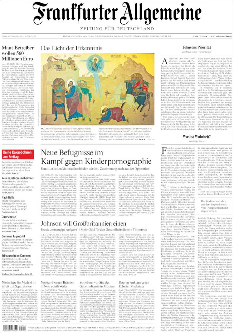 Portada de Frankfurter Allgemeine (Alemania)