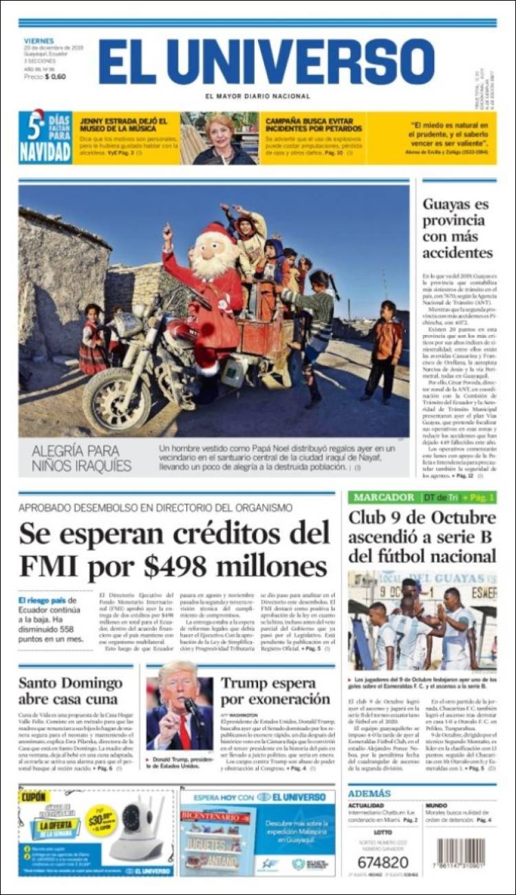 Portada de El Universo - Ecuador (Ecuador)