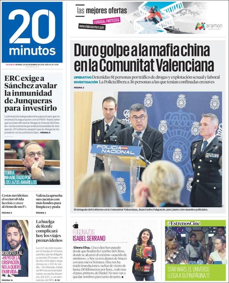 Portada de 20 Minutos - Valencia (Espa&ntilde;a)