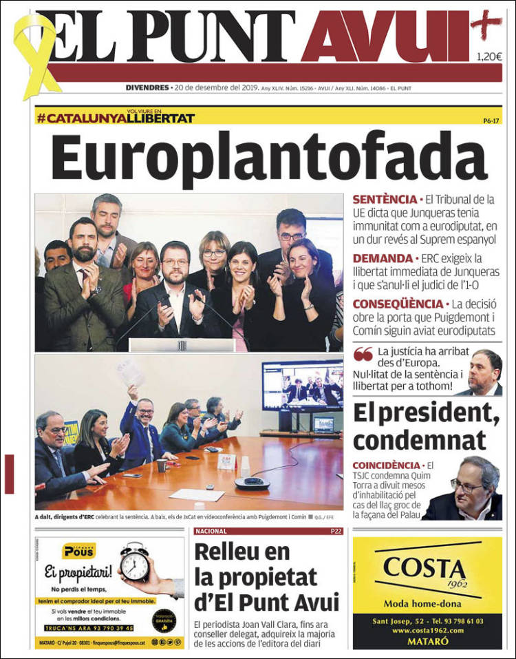 Portada de El Punt Avui (Espa&ntilde;a)