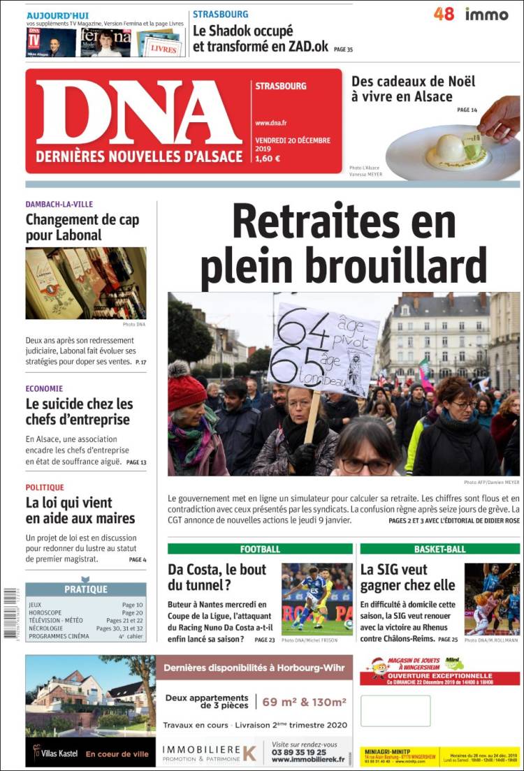 Portada de Les Dernières Nouvelles d'Alsace (Francia)