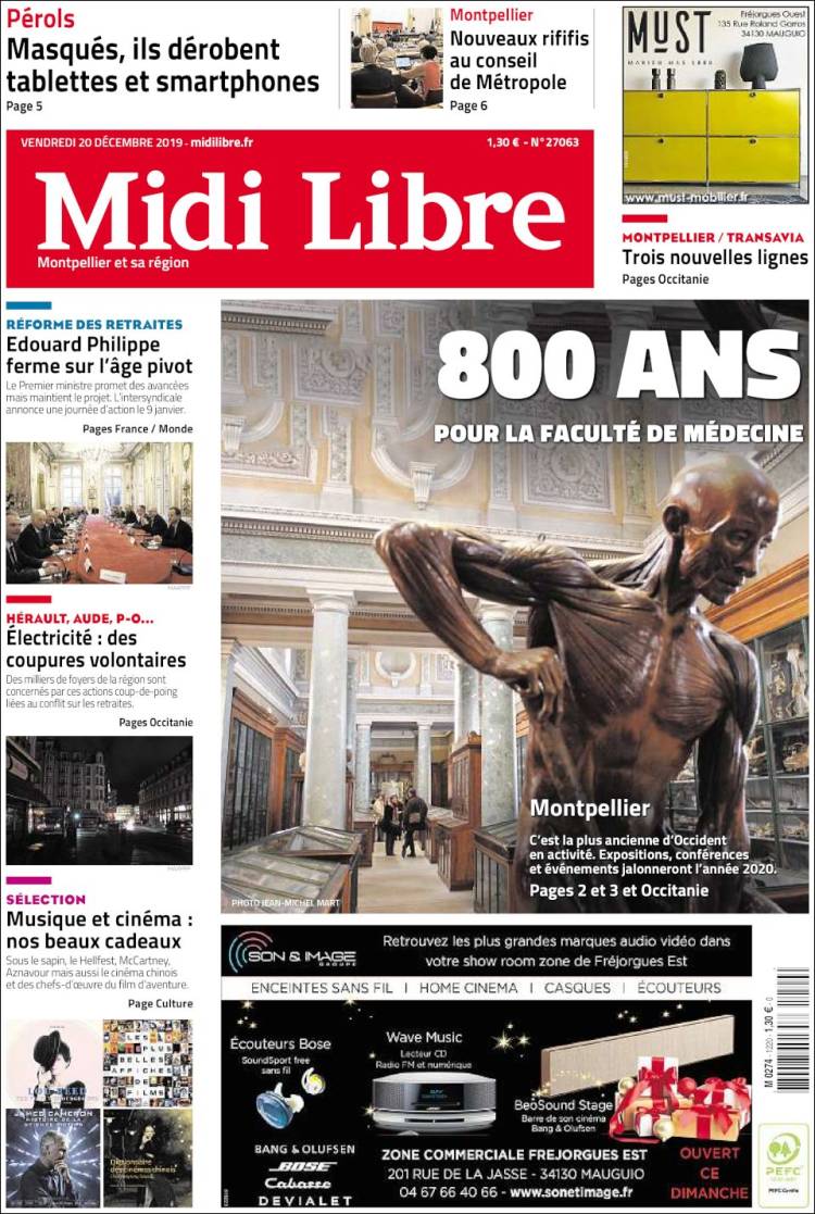 Portada de Midi Libre (Francia)