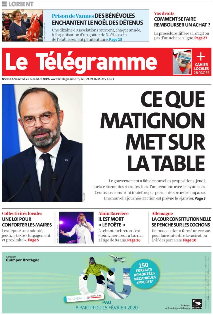 Portada de Télégramme (Francia)