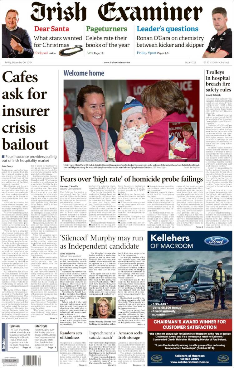 Portada de Irish Examiner (Irlanda)