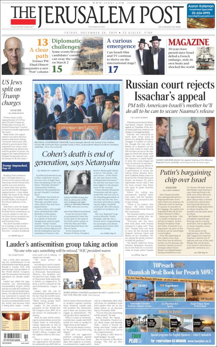 Portada de The Jerusalem Post (Israel)