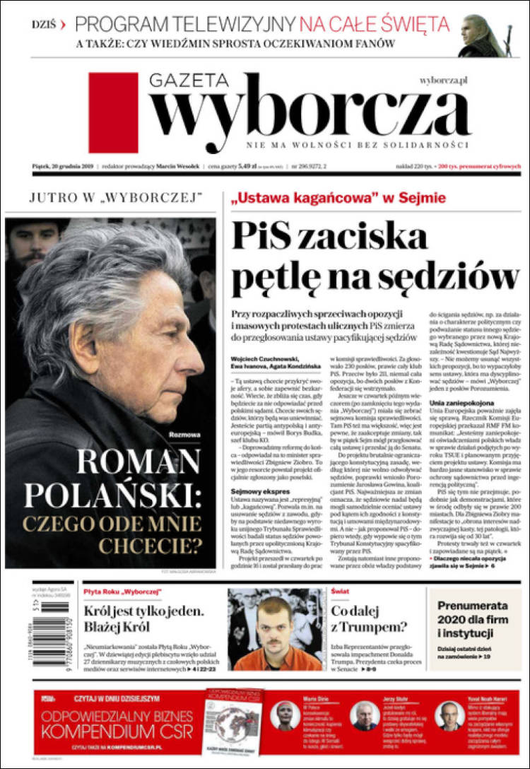 Portada de Gazeta Wyborcza (Polonia)