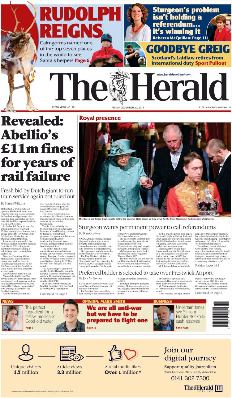 Portada de The Herald (Reino Unido)