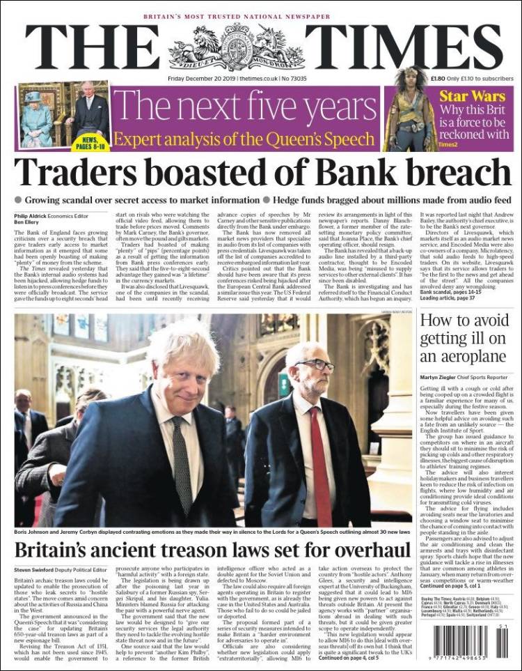 Portada de The Times (Reino Unido)