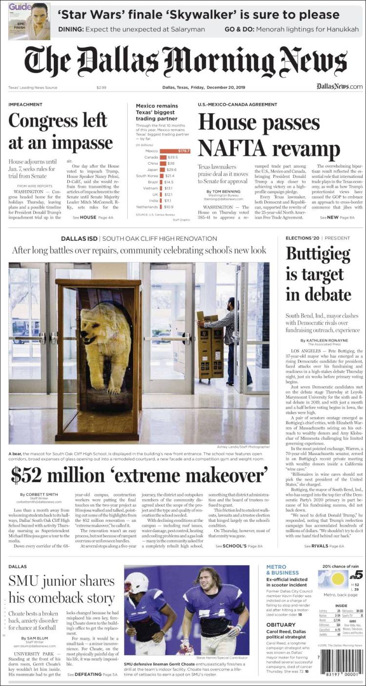 Portada de Dallas Morning News (USA)