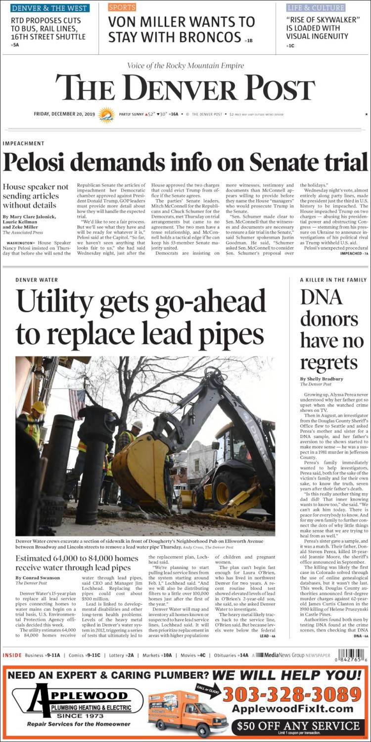 Portada de The Denver Post (USA)