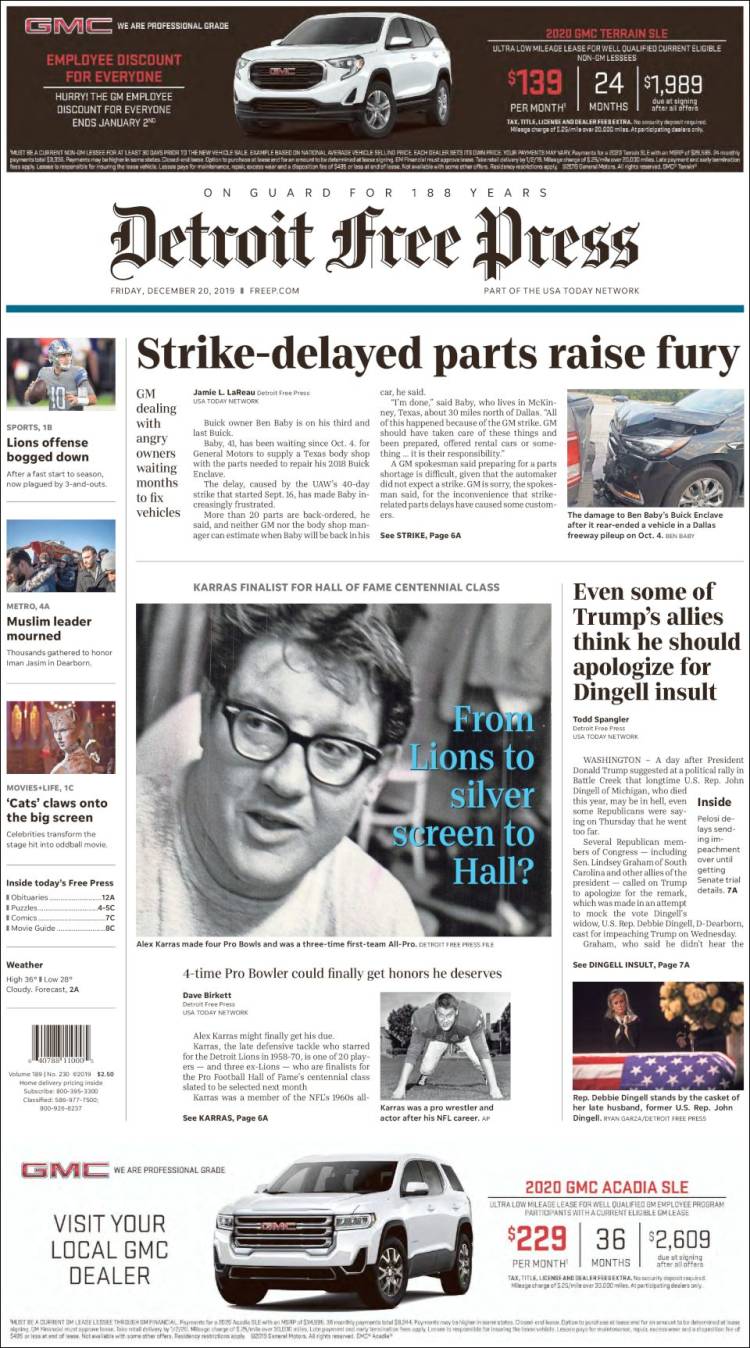 Portada de Detroit Free Press (USA)