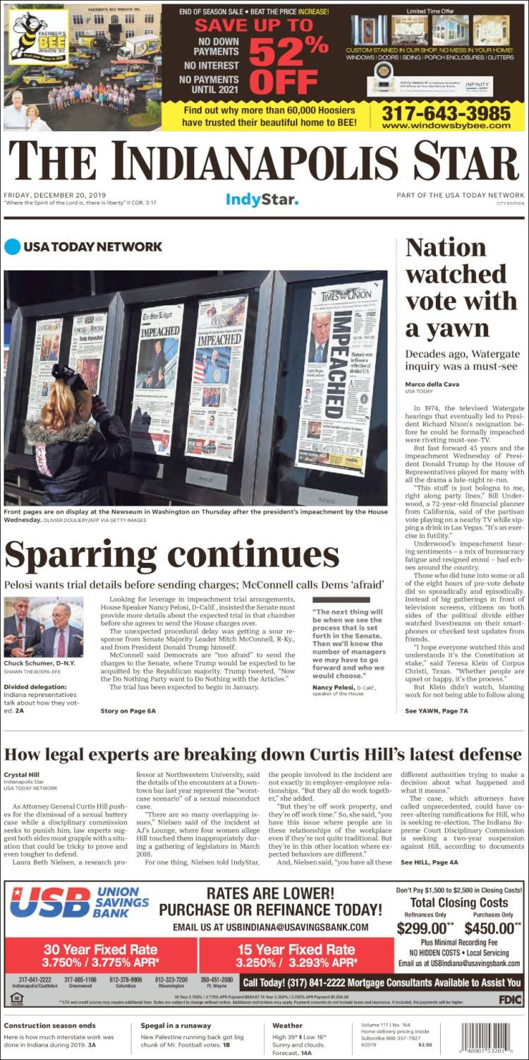 Portada de The Indianapolis Star (USA)