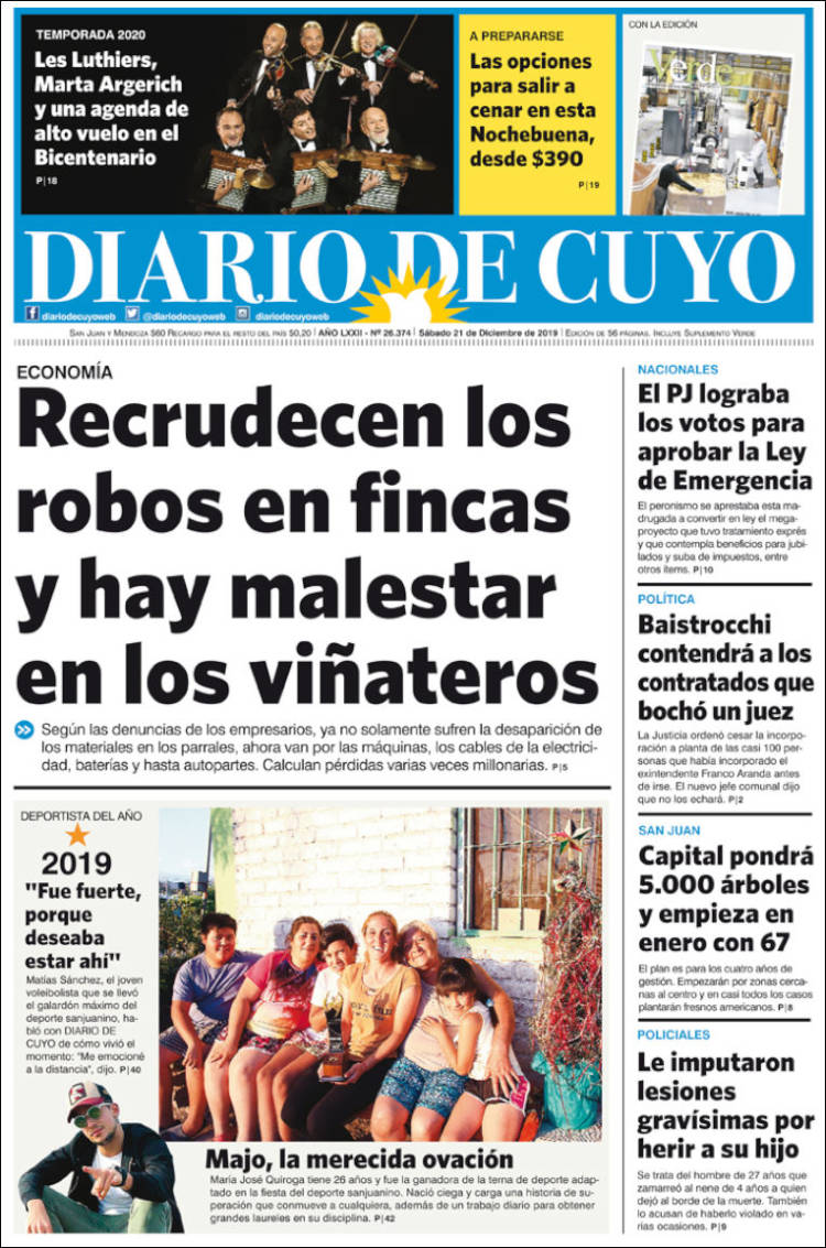 Portada de Diario de Cuyo (Argentina)