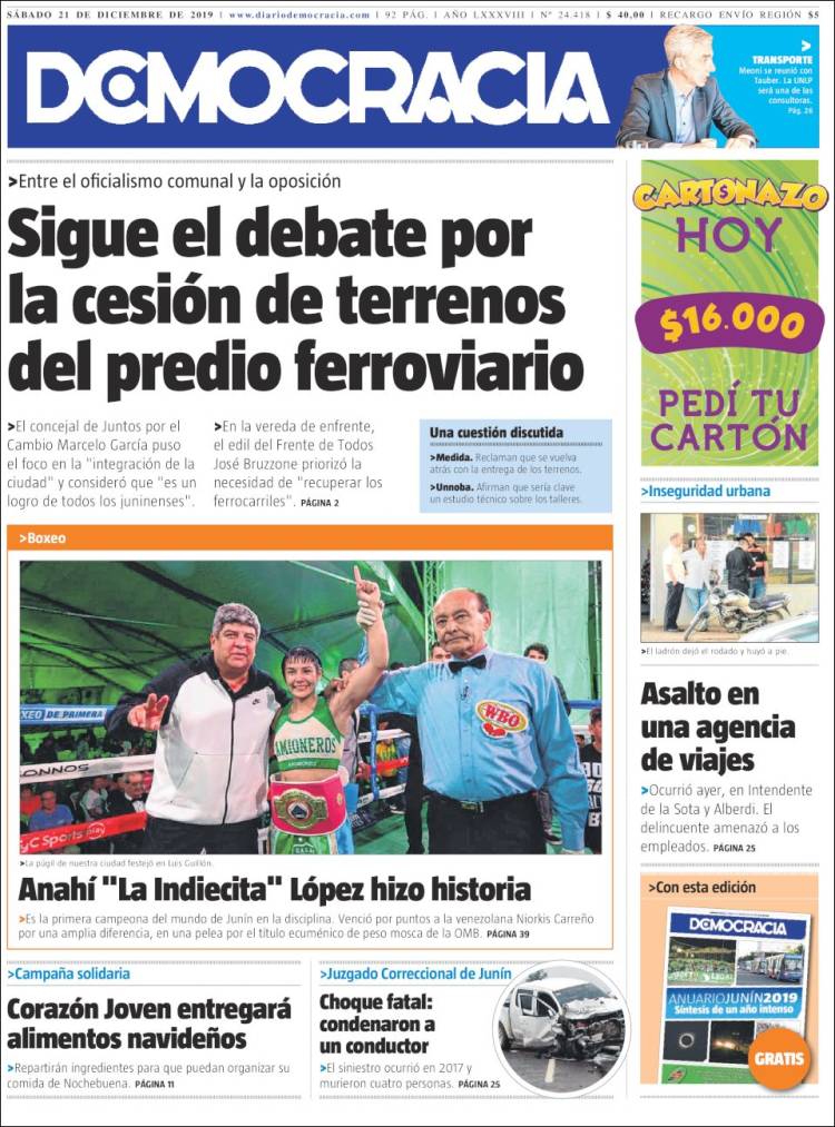 Portada de Diario Democracia (Argentina)