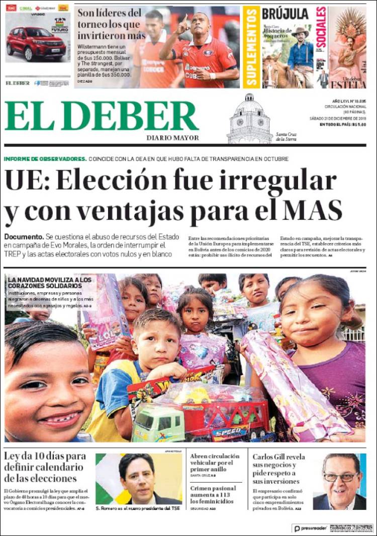 Portada de El Deber (Bolivia)