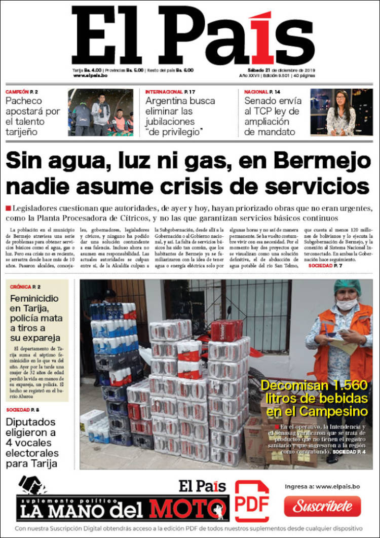 Portada de El País (Bolivia)