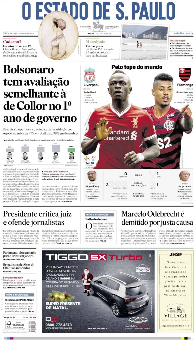 Portada de O Estado de São Paulo (Brasil)