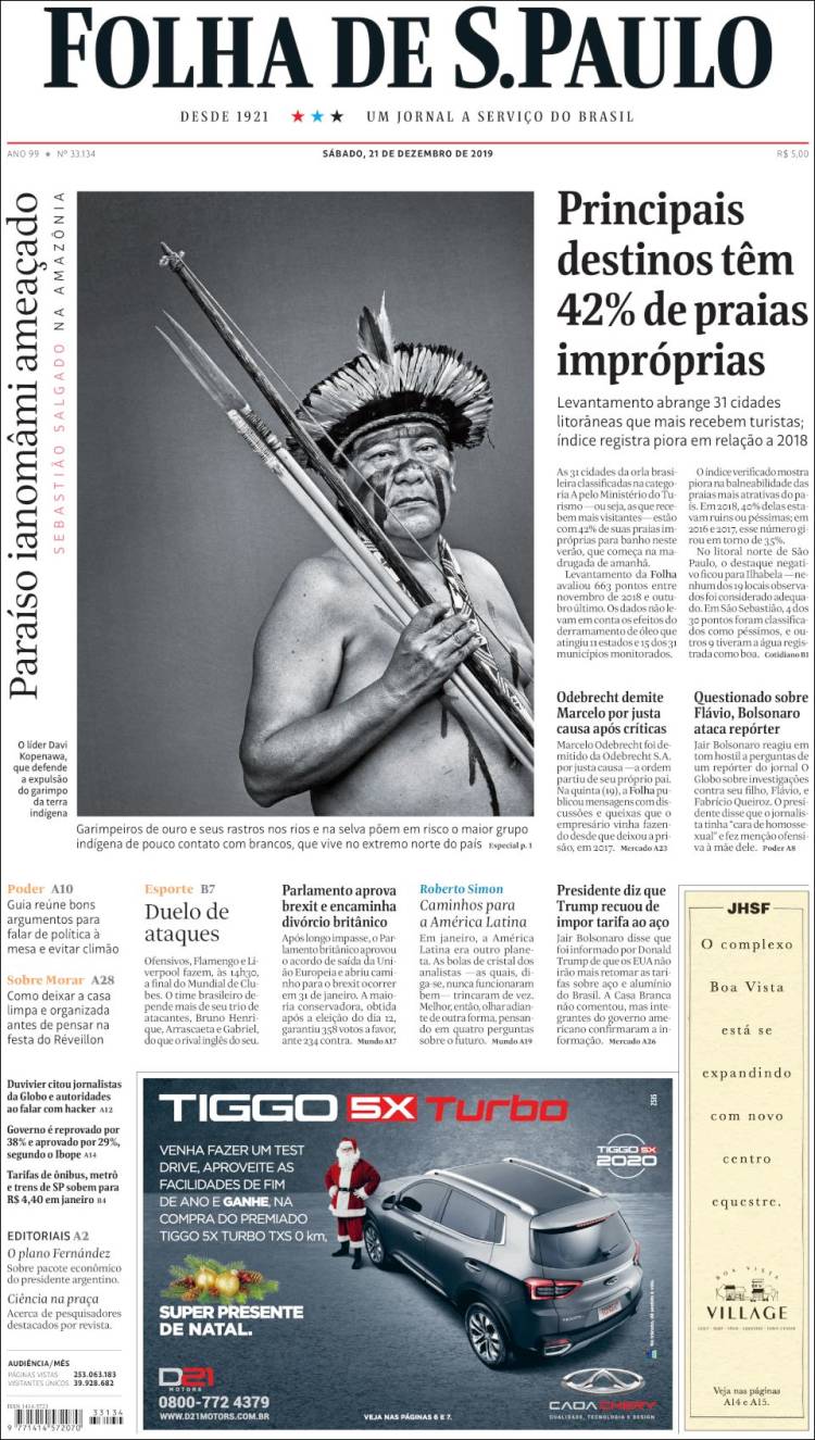Portada de Folha de São Paulo (Brasil)