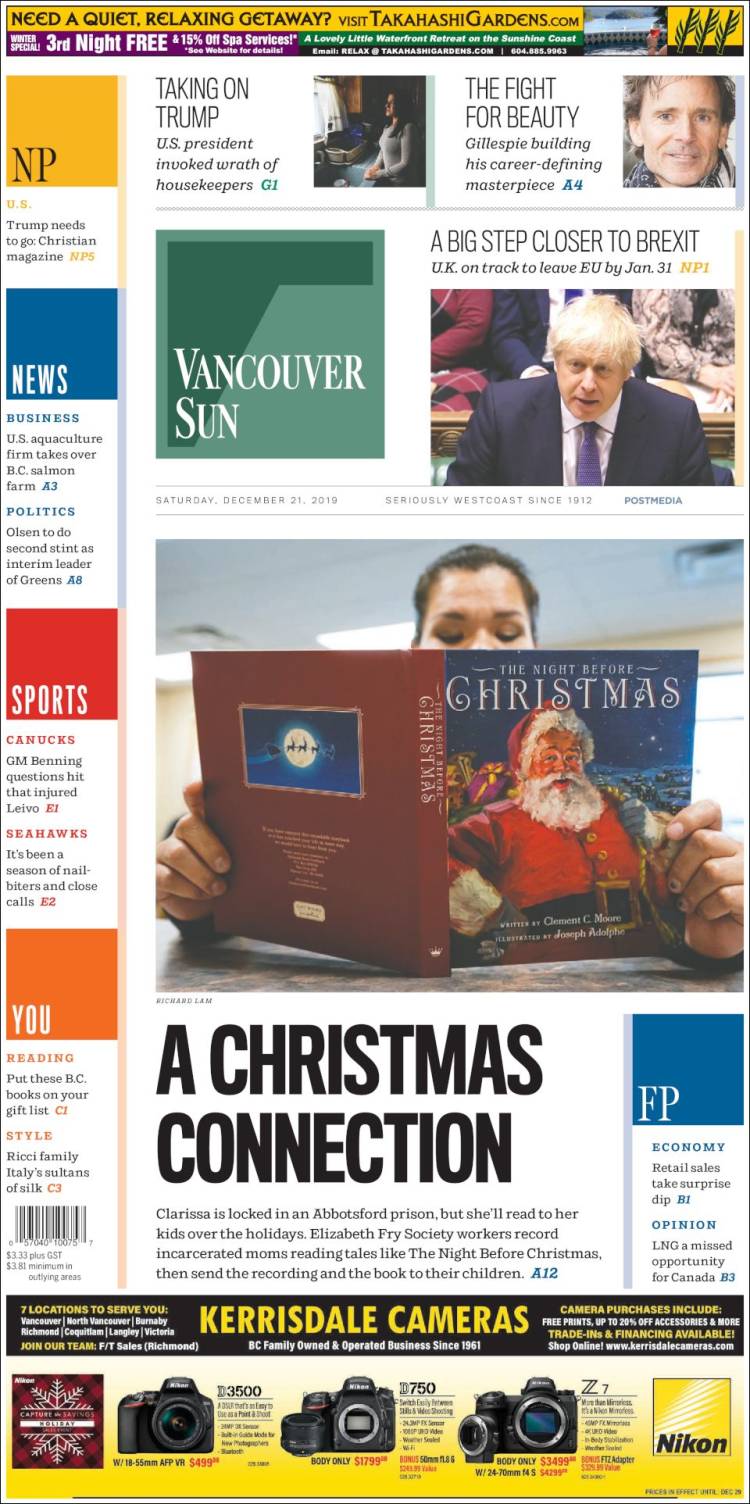 Portada de The Vancouver Sun (Canadá)