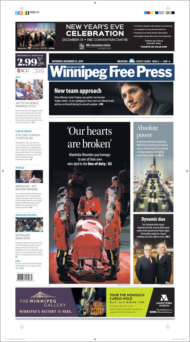 Portada de Winnipeg Free Press (Canada)