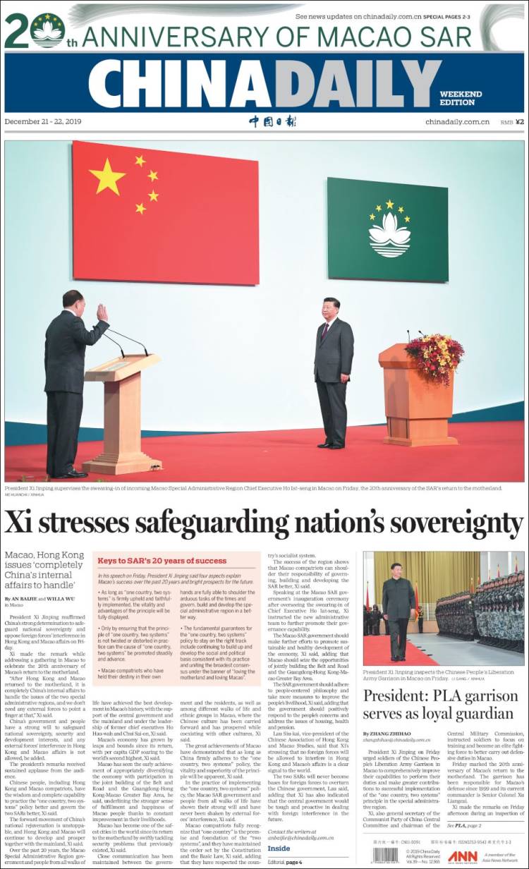 Portada de China Daily (China)