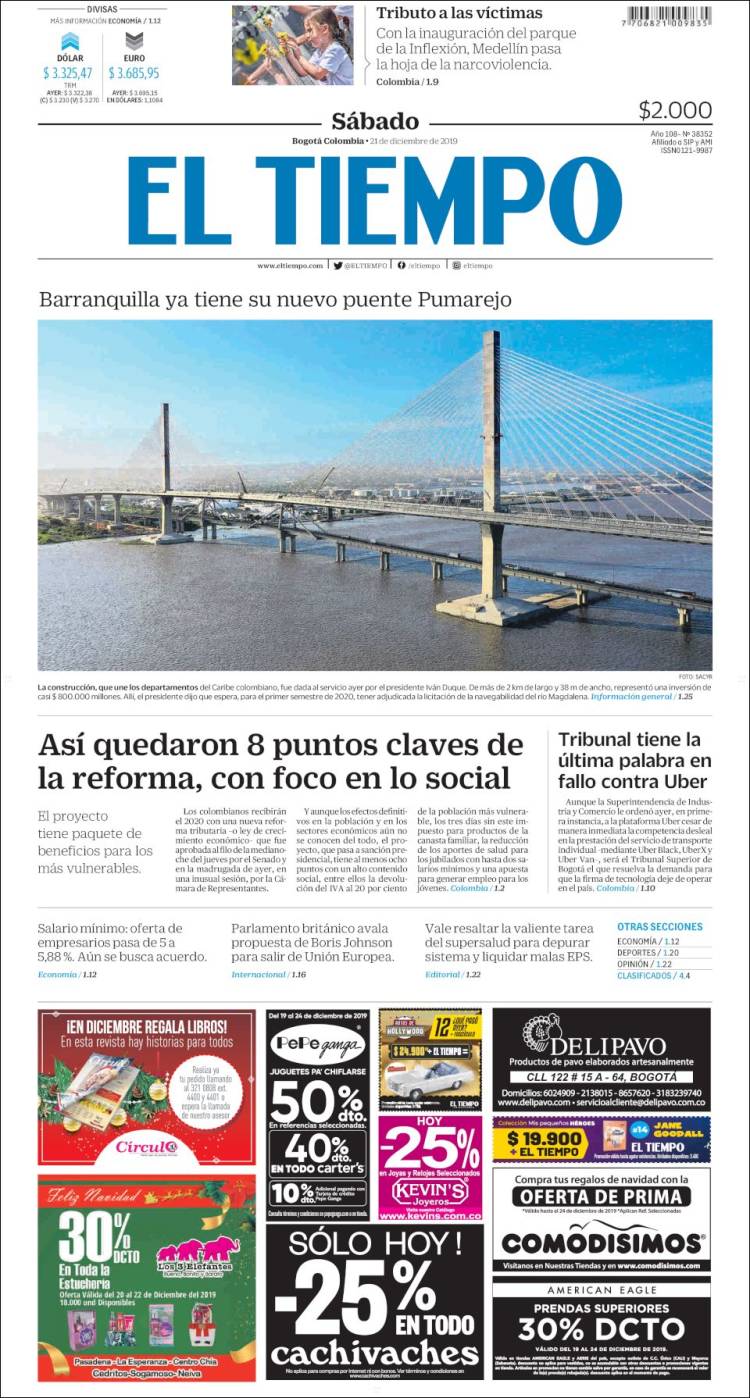 Portada de El Tiempo (Colombia)