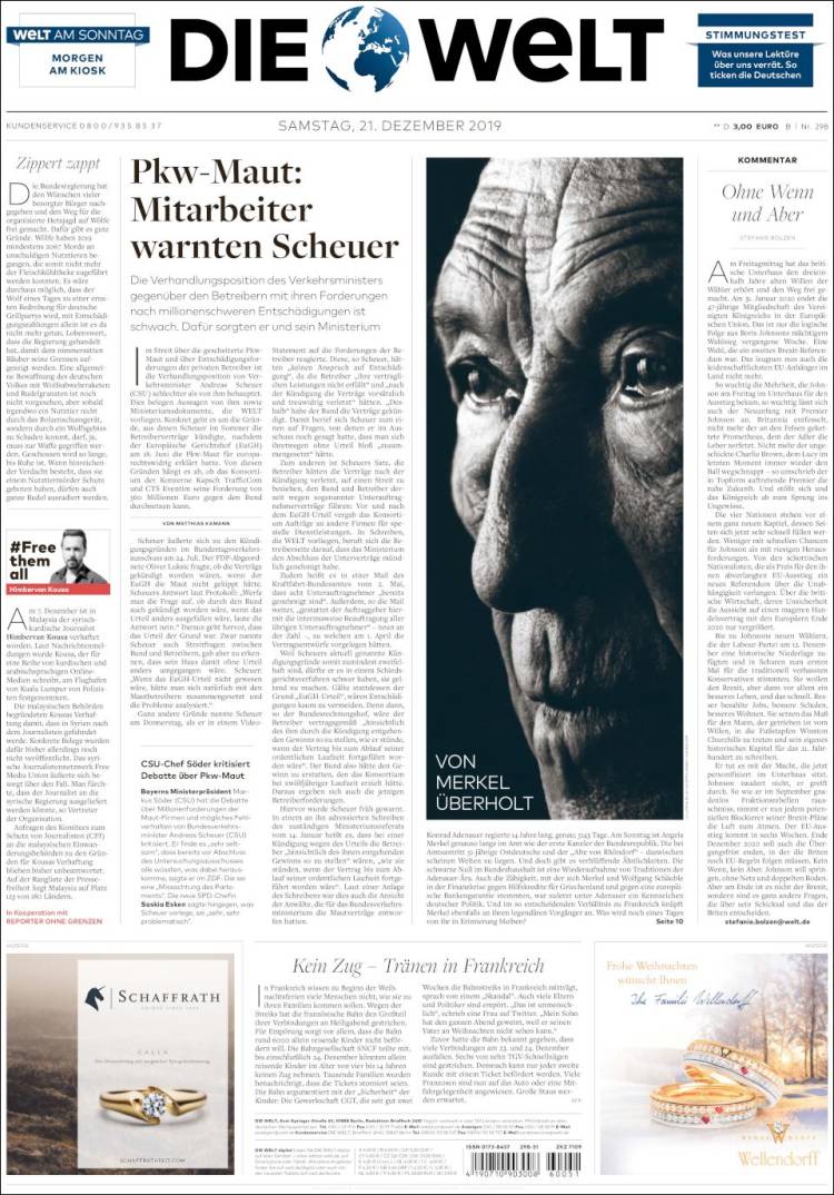 Portada de Die Welt (Alemania)