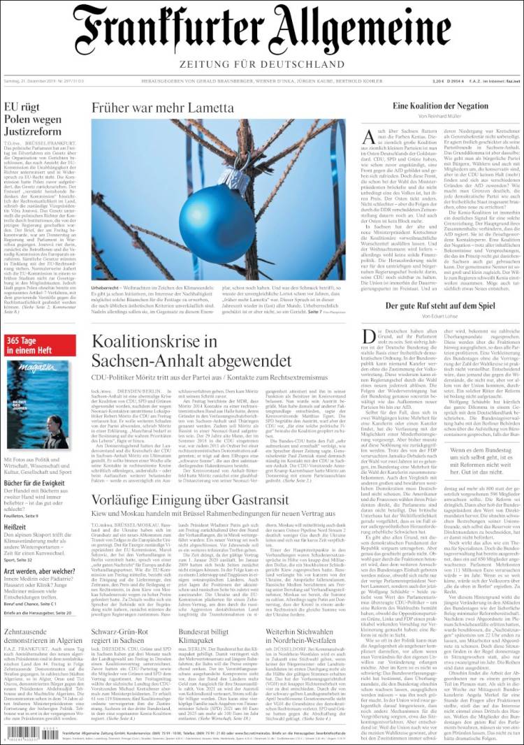Portada de Frankfurter Allgemeine (Alemania)