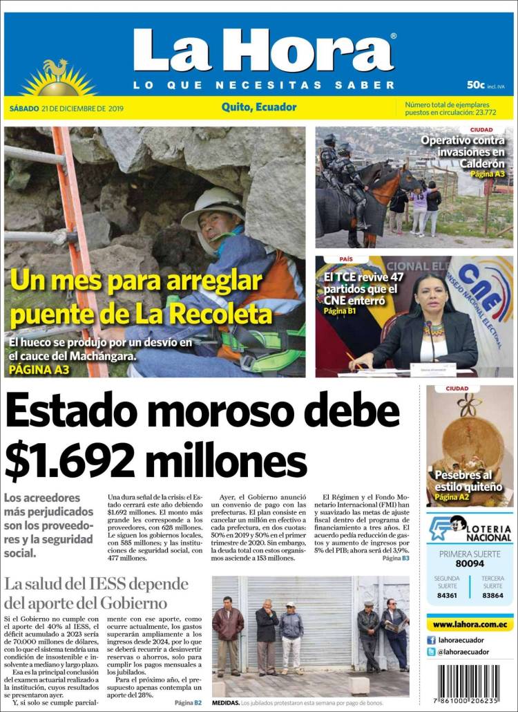 Portada de La Hora - Ecuador (Ecuador)