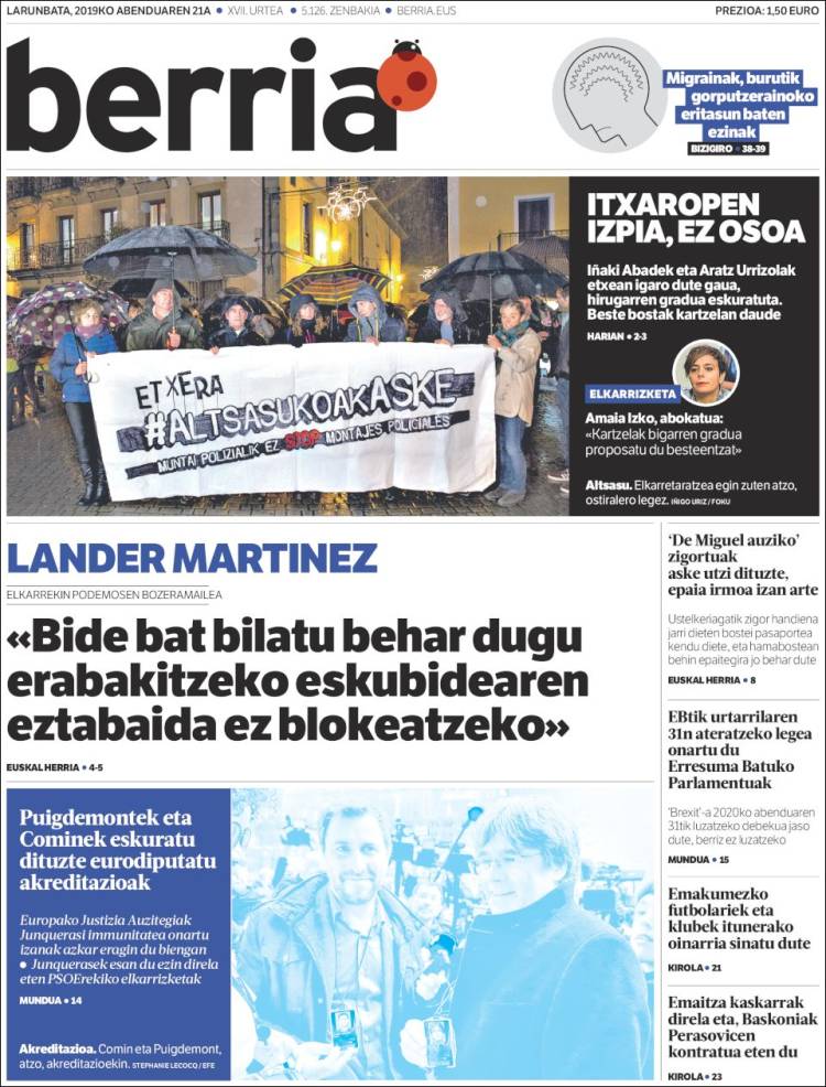 Portada de Berria (Espa&ntilde;a)