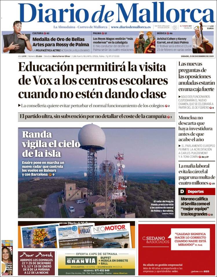 Portada de Diario de Mallorca (Espa&ntilde;a)