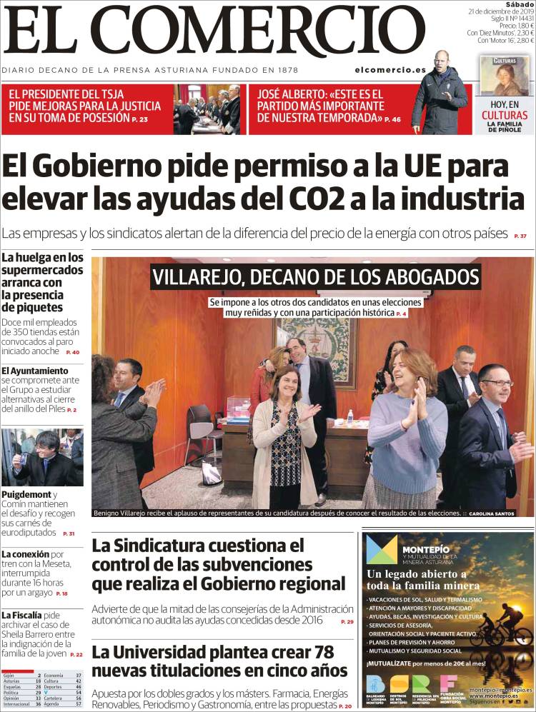 Portada de El Comercio - Gijón (Espa&ntilde;a)