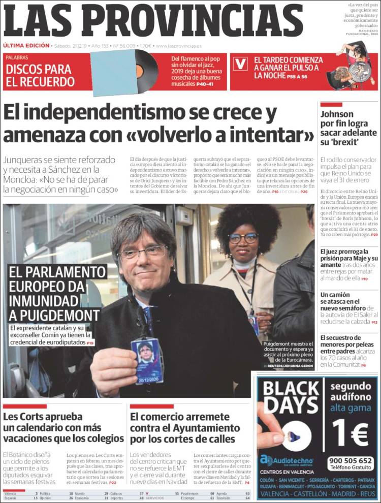 Portada de Las Provincias (Espa&ntilde;a)