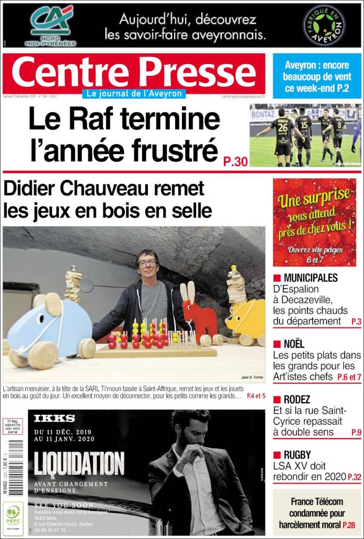 Portada de Centre Presse (Francia)