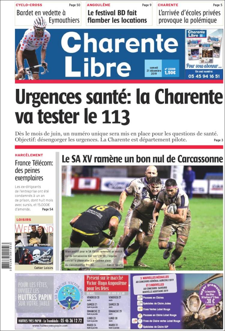 Portada de Charente Libre (Francia)