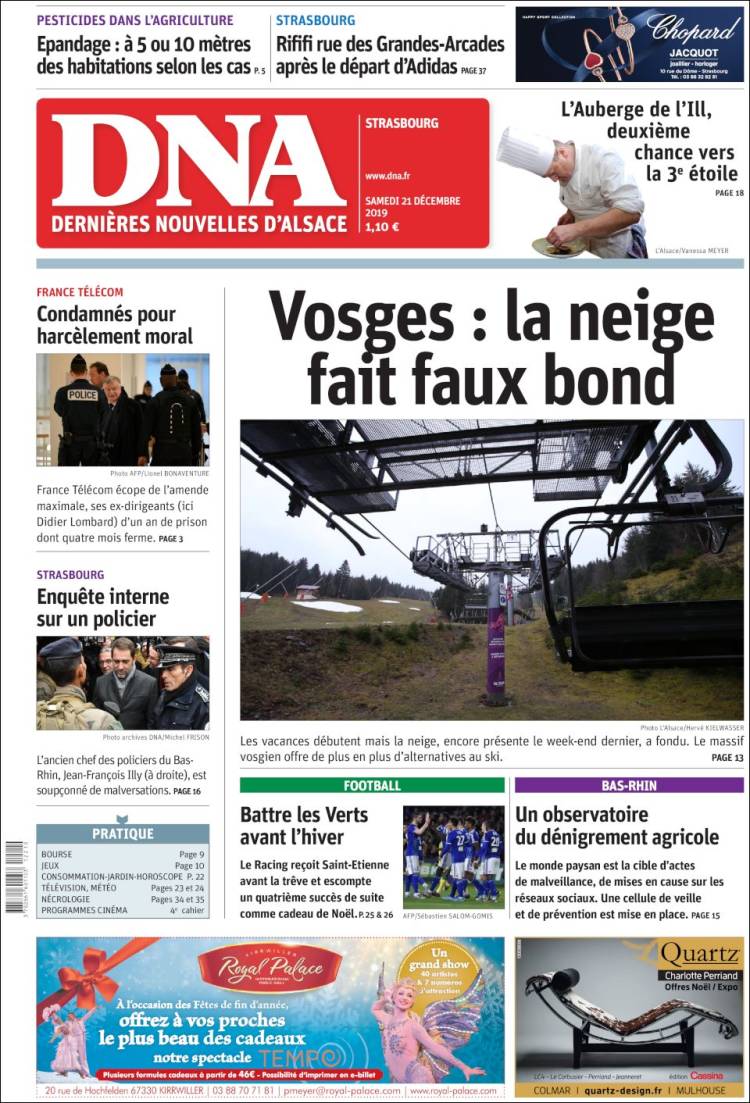 Portada de Les Dernières Nouvelles d'Alsace (Francia)