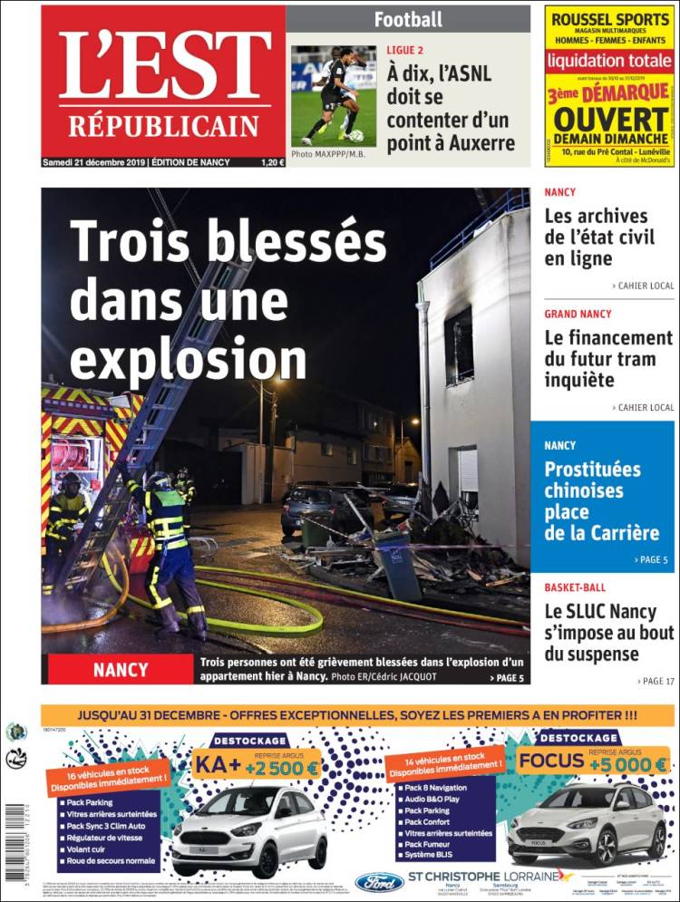 Portada de L'Est Republicain (Francia)