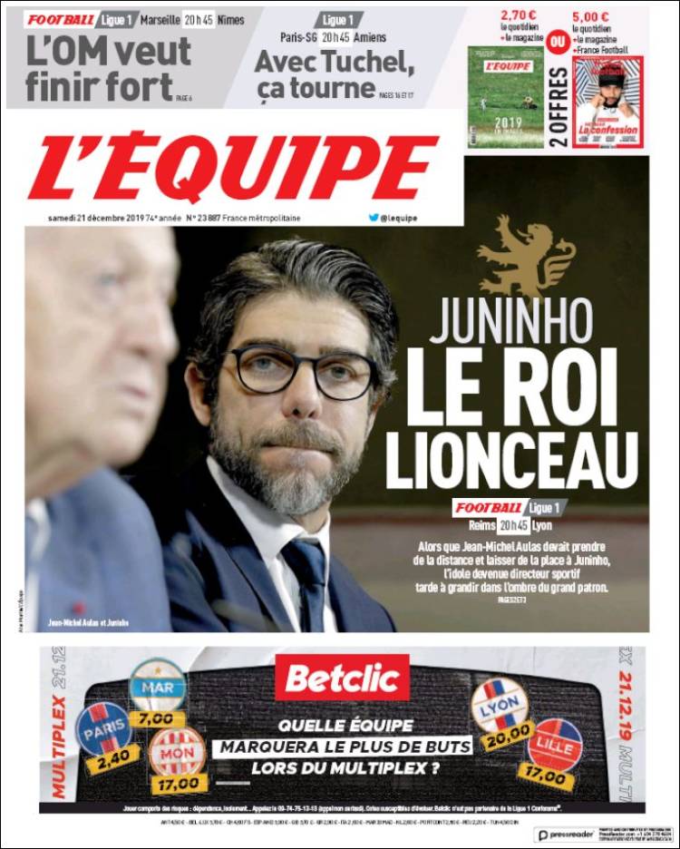Portada de L'Equipe (Francia)