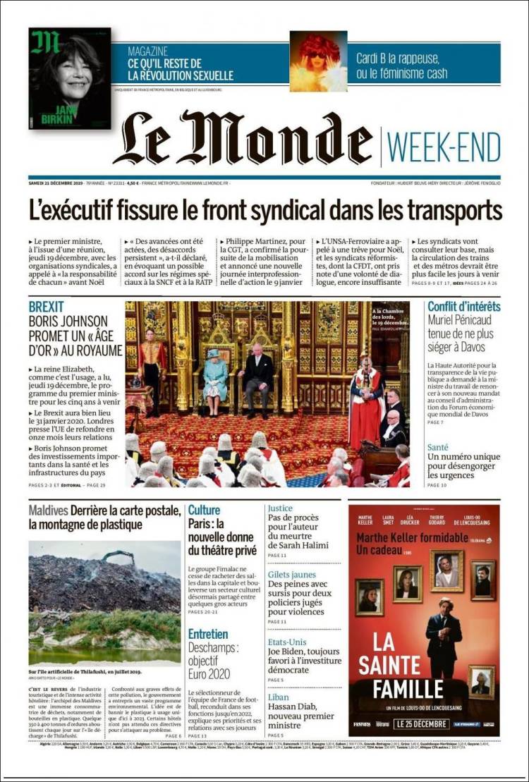 Portada de Le Monde (Francia)