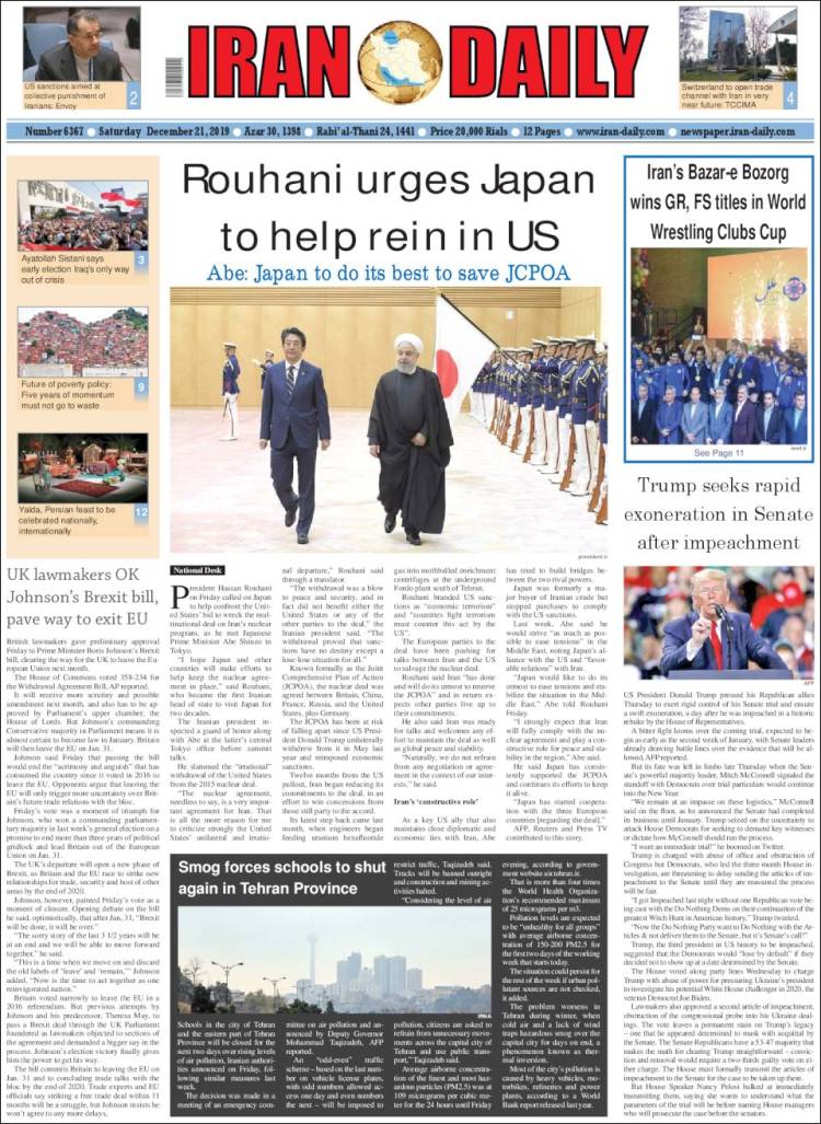 Portada de Iran Daily (Ir&aacute;n)