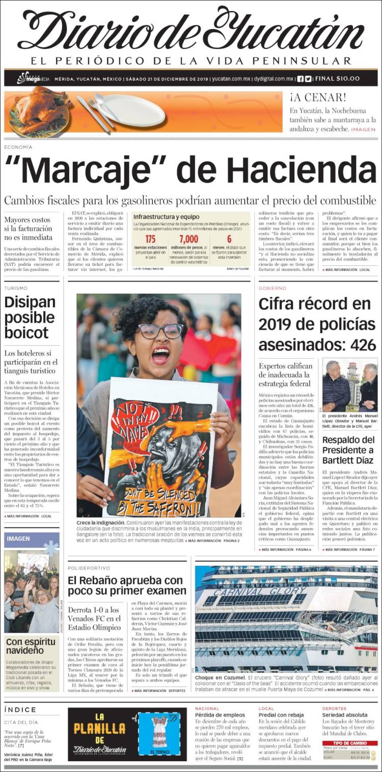 Portada de Diario de Yucatán (Mexico)