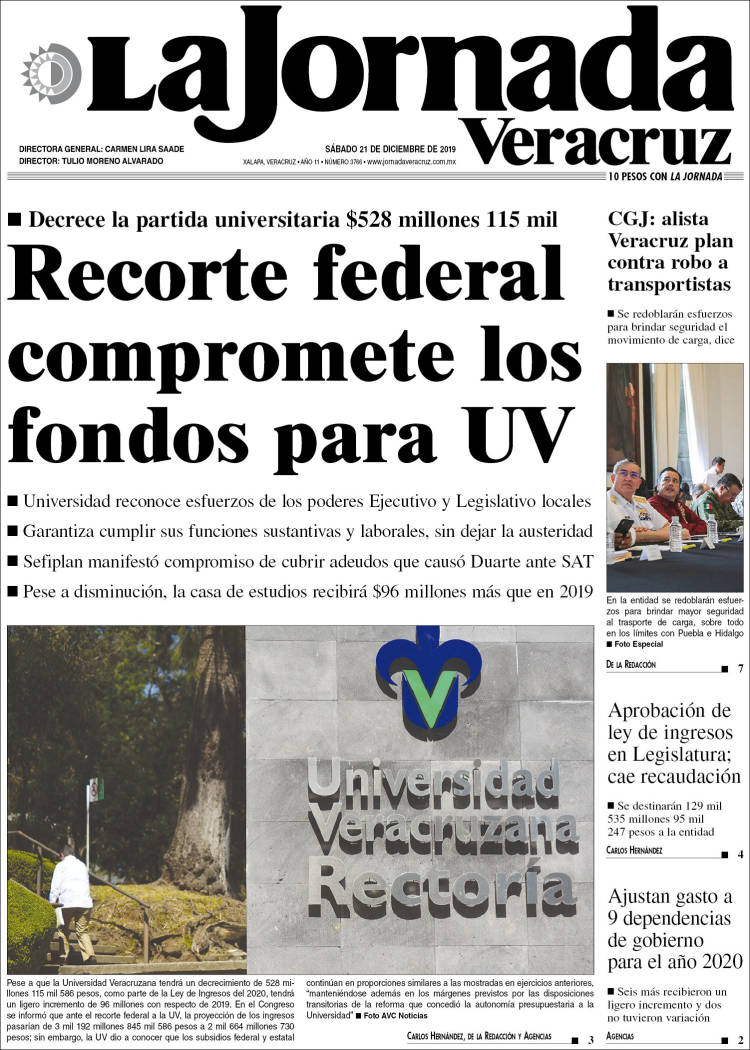 Portada de La Jornada Veracruz (Mexico)