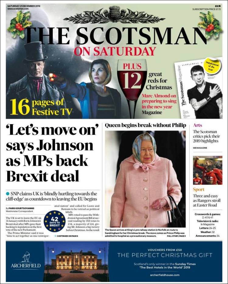 Portada de The Scotsman (Reino Unido)
