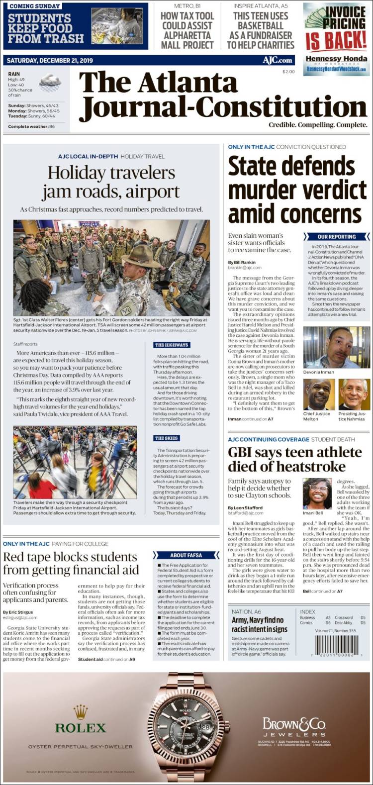 Portada de The Atlanta Journal-Constitution (USA)