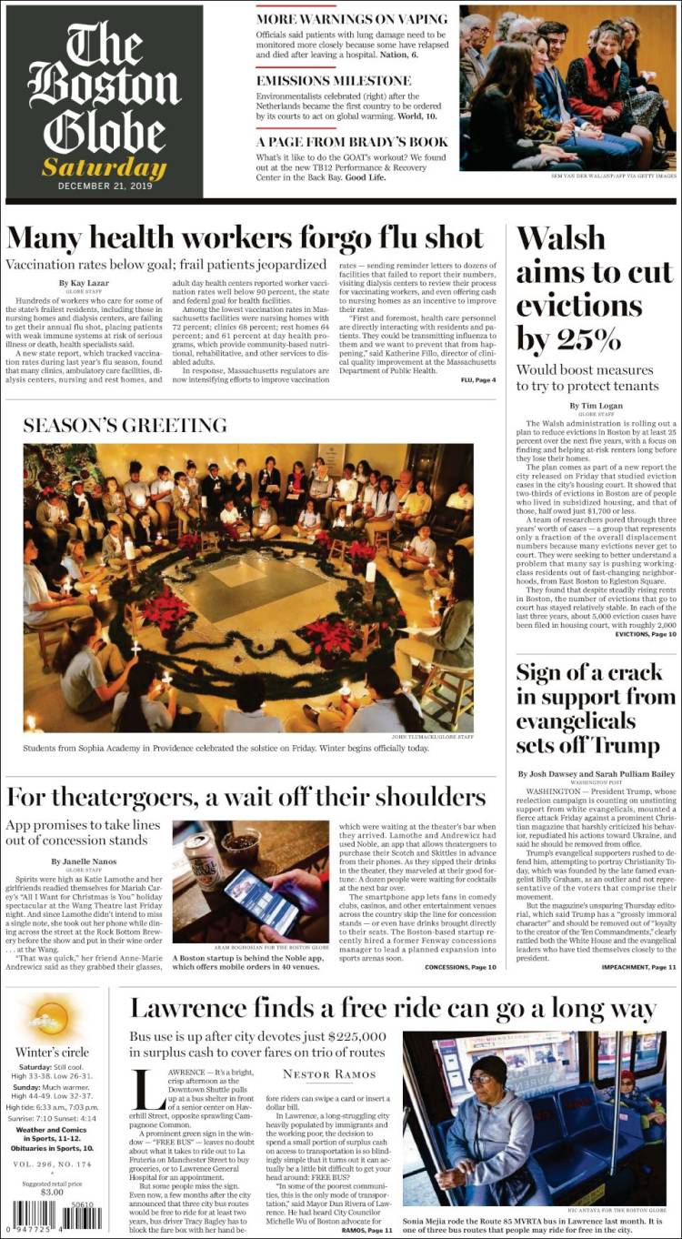 Portada de Boston Globe (USA)